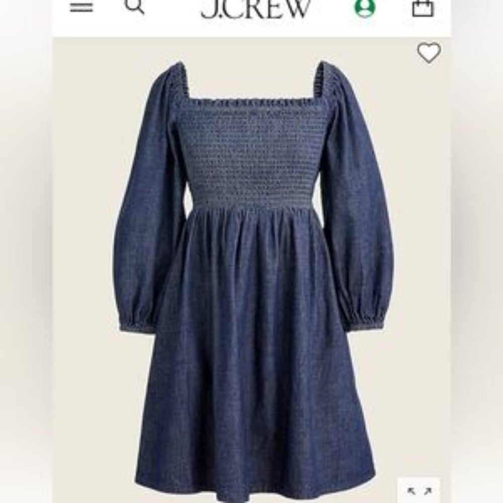 J. Crew Chambray Smocked Square-Neck Mini Dress